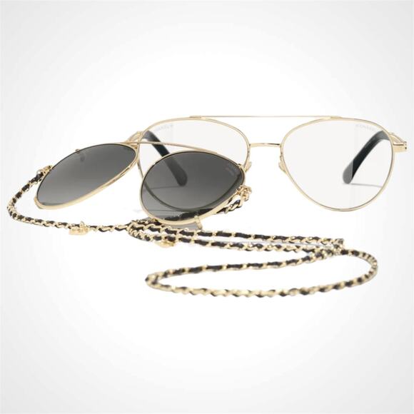 New CHANEL Sunglasses Gold Pilot Aviator Polarized Lens Chain CC CH4292 - Picture 2 of 5